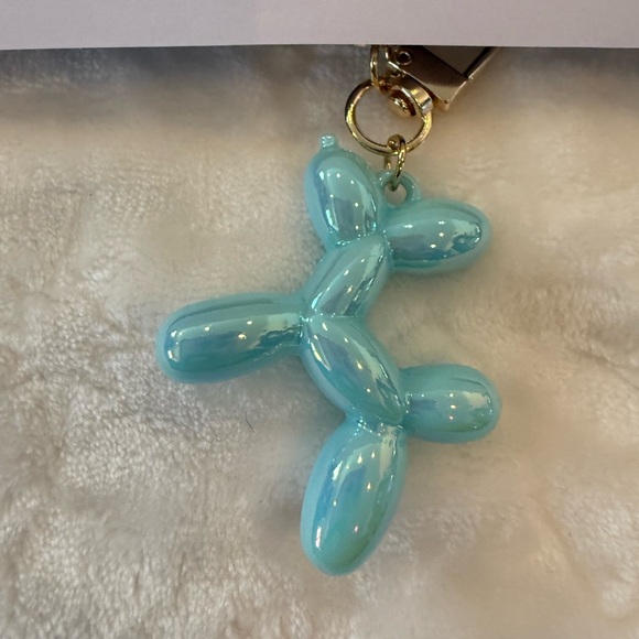 Aqua Balloon Dog Tassel Keychain with Faux Pearls & Gold Hardware –One of A Kind - Picture 3 of 9